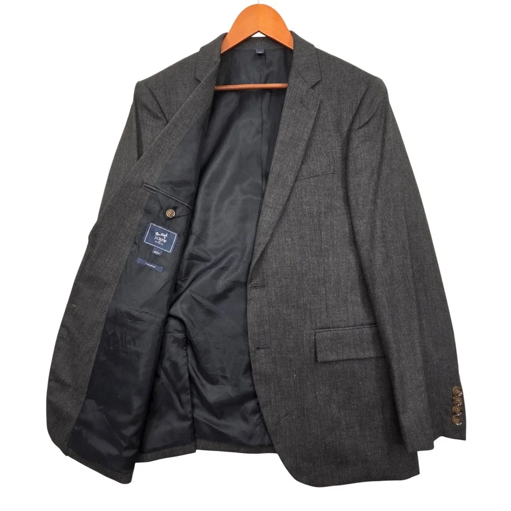 J.Crew Thompson Flex Wool Blazer 40R Charcoal Gray Two Button Suit Jacket Mens
